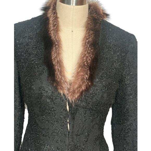 Walter Black Boucle Wool Mohair Blend W. Fur Rabbit Trim Jacket Blazer Size 0 - Picture 5 of 10